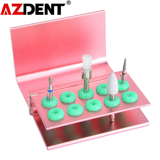10 Holes Dental Bur Block Box For FG RA Bur Aluminum Metal Dental Burs Holder Support Stand Autoclavable - KiwisLove