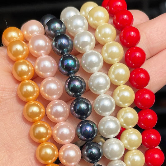 Natural Shell Pearl Beads Pink Yellow White Red Shell Round Beads for Jewelry Craft Making Diy Bracelet Necklace Accessories - KiwisLove
