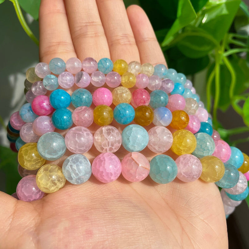 Natural Stone Colorful Morganite Dragon Vein Agates Loose Round Beads For Jewelry DIY Making Bracelet Accessories 15&#39;&#39; 6 8 10mm