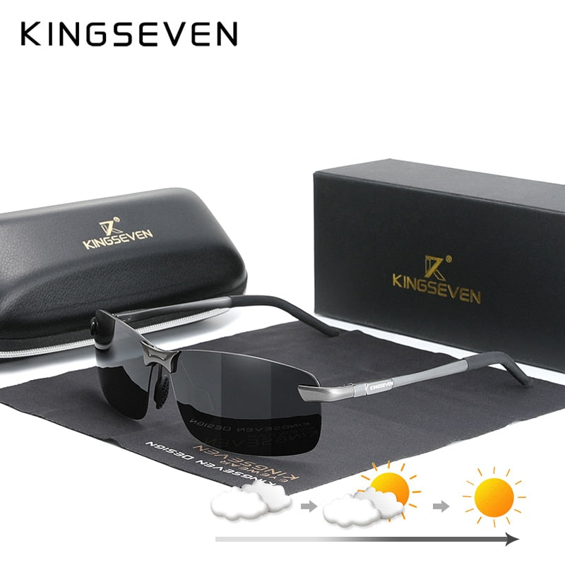 KINGSEVEN 2021 Sunglaases Men Photochromic Polarized Sunglasses Aluminum Frame UV400 Sun Glasses Male Eyewear Driving Glasses - KiwisLove