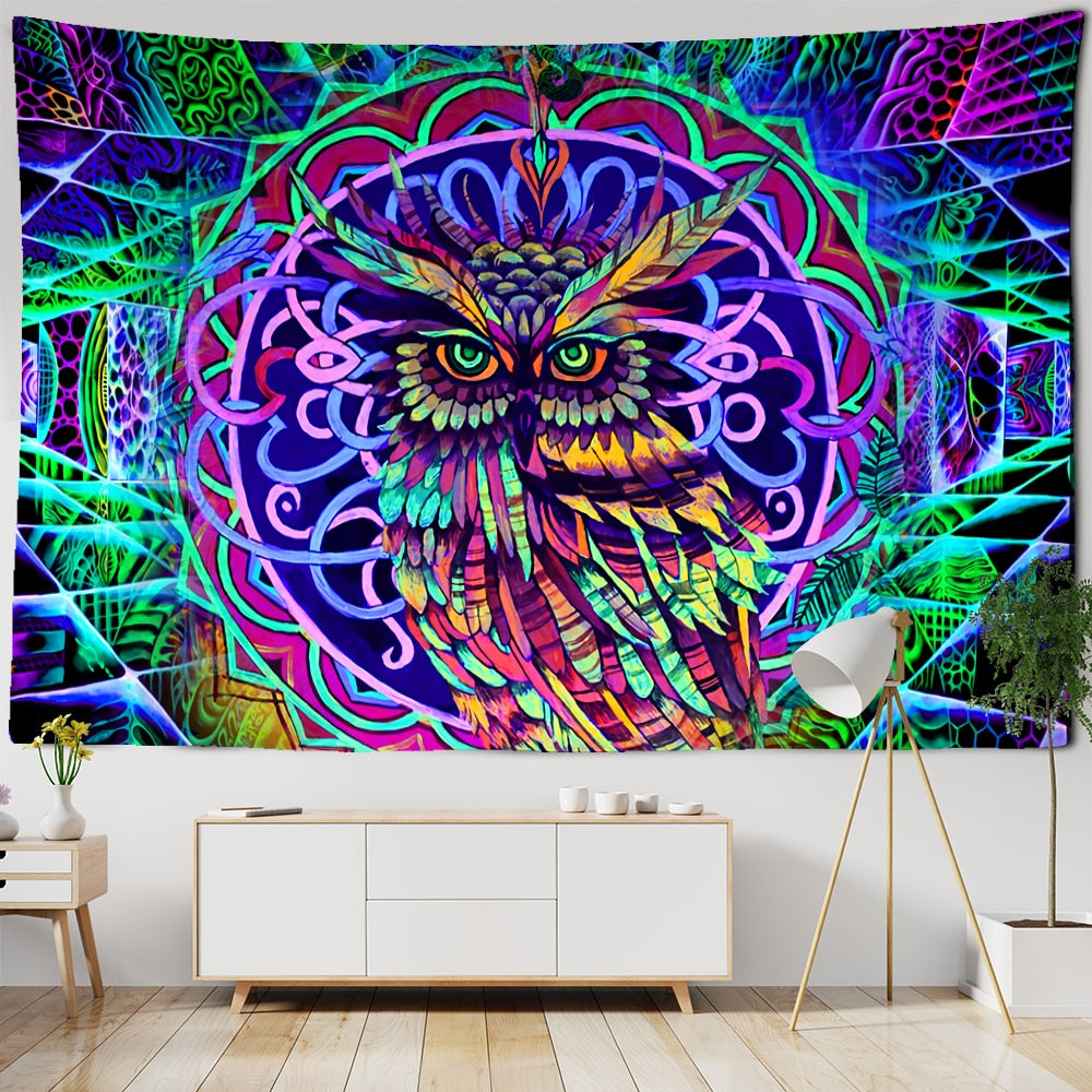 Colorful Psychedelic Owl Tapestry Wall Hanging Bohemian Hippie Art Science Fiction TAPIZ Witchcraft Room Home Decor - KiwisLove