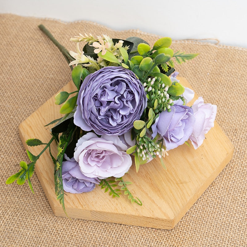 Silk Artificial Rose Flowers Cheap Autumn Decoration White Wedding Home Christmas Fall Fake Flower Bouquet Craft Wreath Supplies - KiwisLove