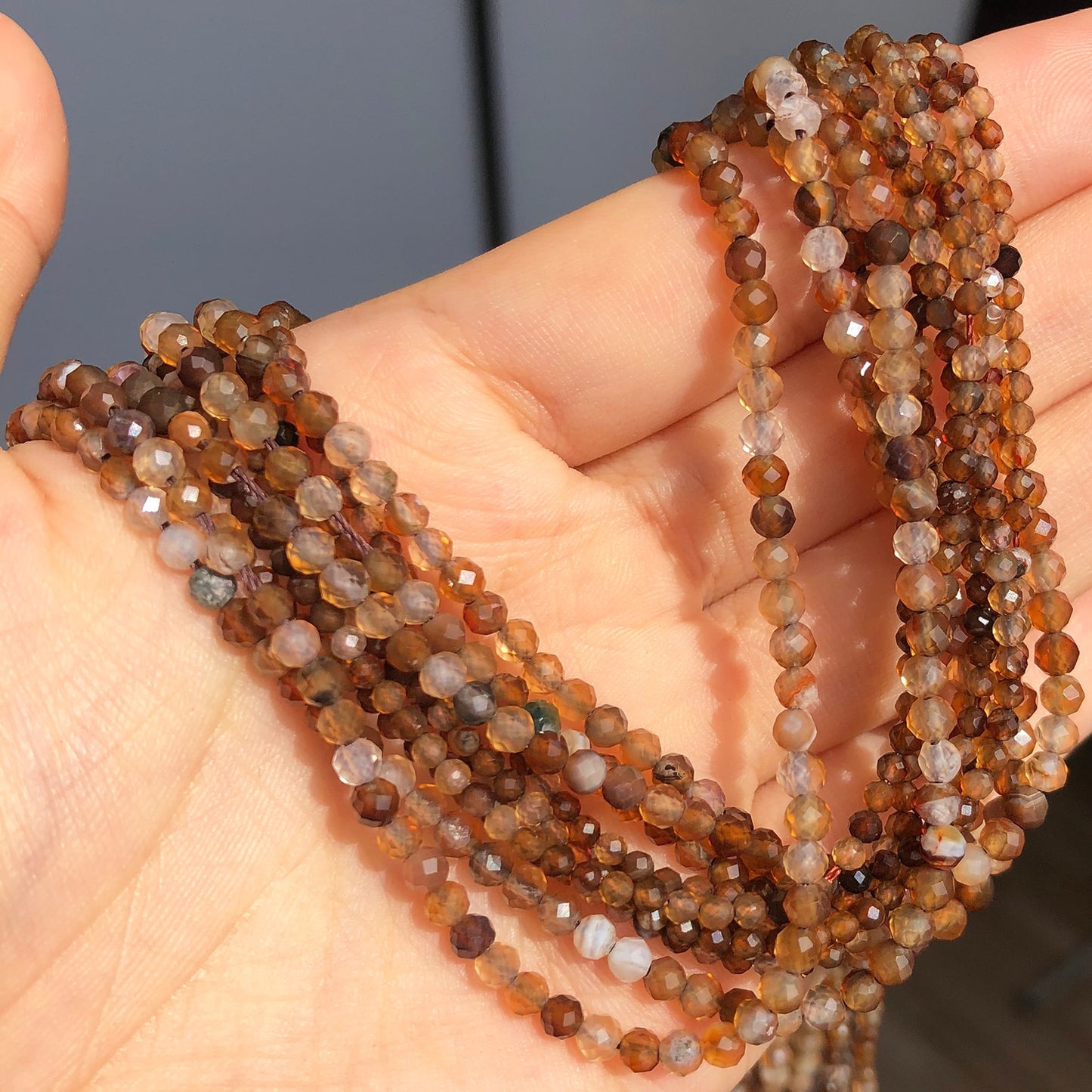 Natural Faceted Stone Beads Coffee Agates Gem Round Spacer Beads for Jewelry DIY Making Bracelet Earrings Accessories 15&#39;&#39; 2 3mm - KiwisLove