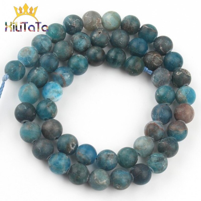 Frosted Matte Blue Apatite Stone Beads Natural Genuine Round Loose Spacer Beads For Jewelry Making DIY Bracelet 15&#39;&#39; 6 8 10 12mm