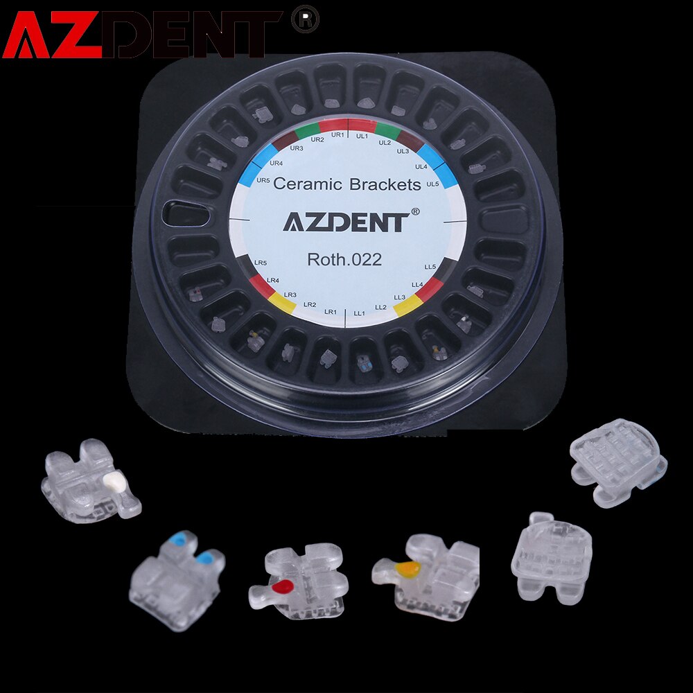 Azdent Dental Orthodontic Ceramic Brackets Self-locking 5*5,Roth / MBT Slot.022 Hooks 3-4-5 - KiwisLove