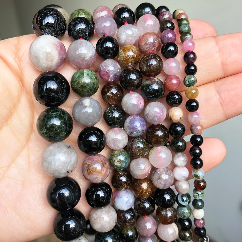 Natural Stone AB Colorful Tourmaline Round Loose Beads For Jewelry Making DIY Bracelet Accessories 15&#39;&#39;Inches 4 6 8 10 12mm - KiwisLove