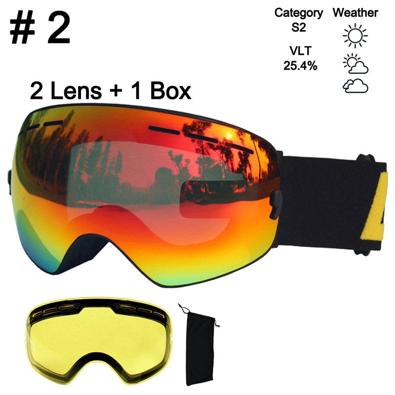 LOCLE Anti-fog Ski Goggles UV400 Ski Glasses Double Layers Skiing Snowboard - KiwisLove