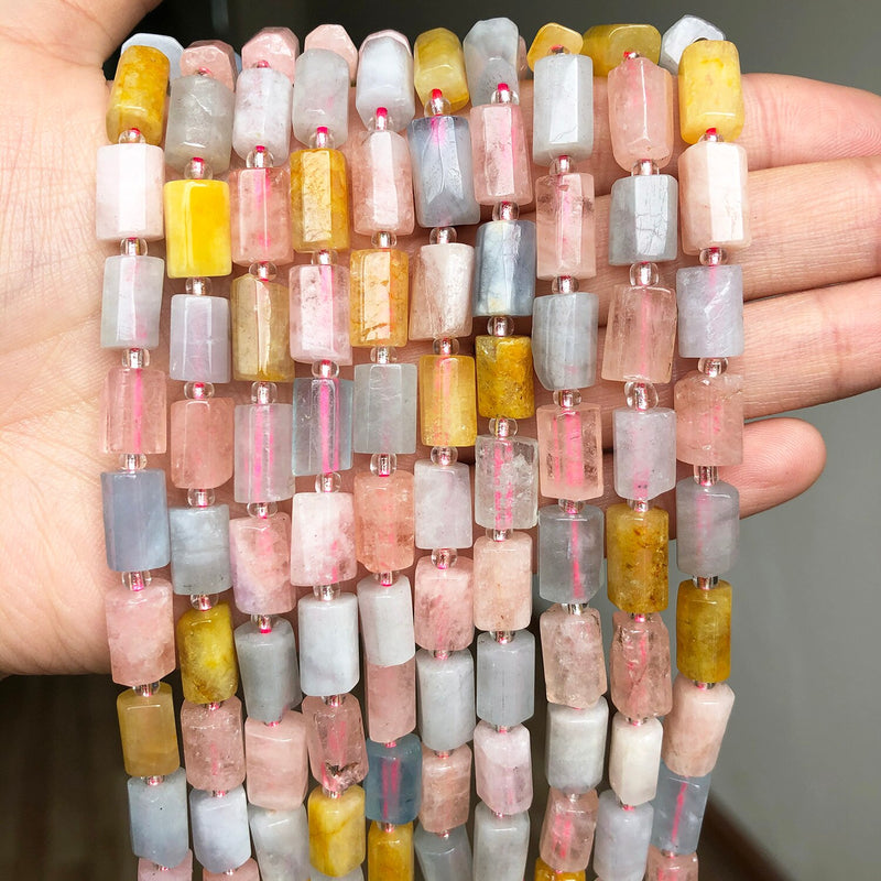 Natural Faceted Morganite Gem Stone Beads 8*11mm Cylinder Loose Spacer Beads for Jewelry Making DIY Bracelet Charms Accessories - KiwisLove