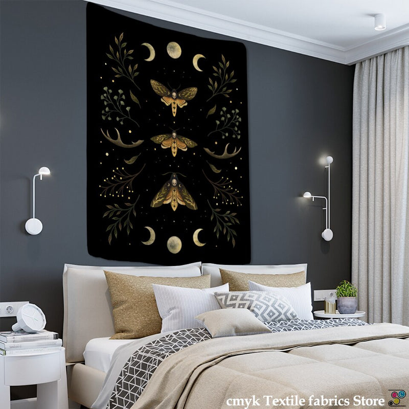 Vintage Moon Phase Tapestry Wall Hanging Moonlight Green Olive Leaf Bohemian Style Hippie Dormitory Home Decor - KiwisLove