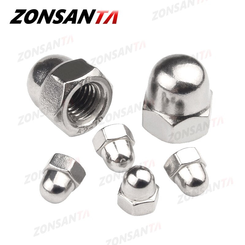 ZONSANTA Acorn Nuts M3 M4 M5 M6 M8 M10 M12 M14 M16 304 Stainless Steel Decorative Cap Blind Nuts Caps Covers Hex Dome Acorn Nut - KiwisLove