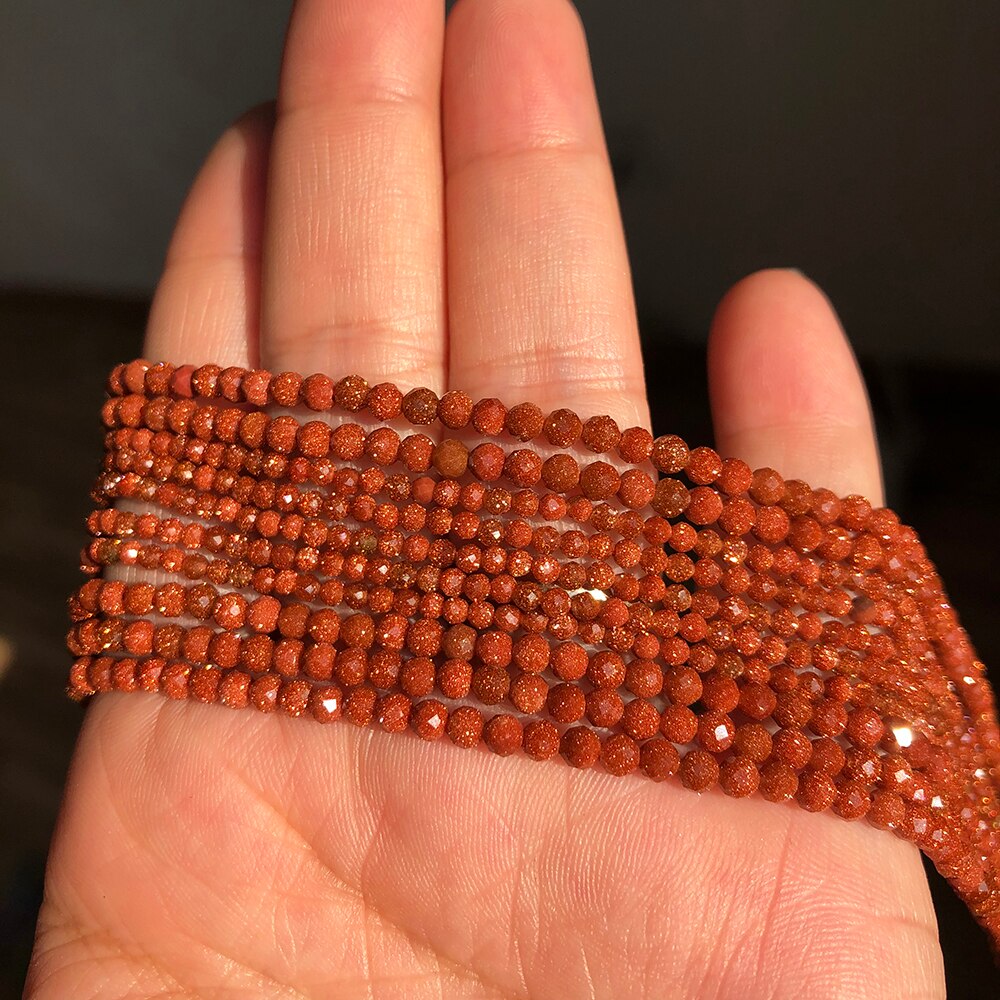 Natural Stone Beads 2 3 4mm Faceted Gold Sand Gem Loose Spacer Beads for Jewelry Making DIY Bracelet Earrings Accessories 15'' - KiwisLove