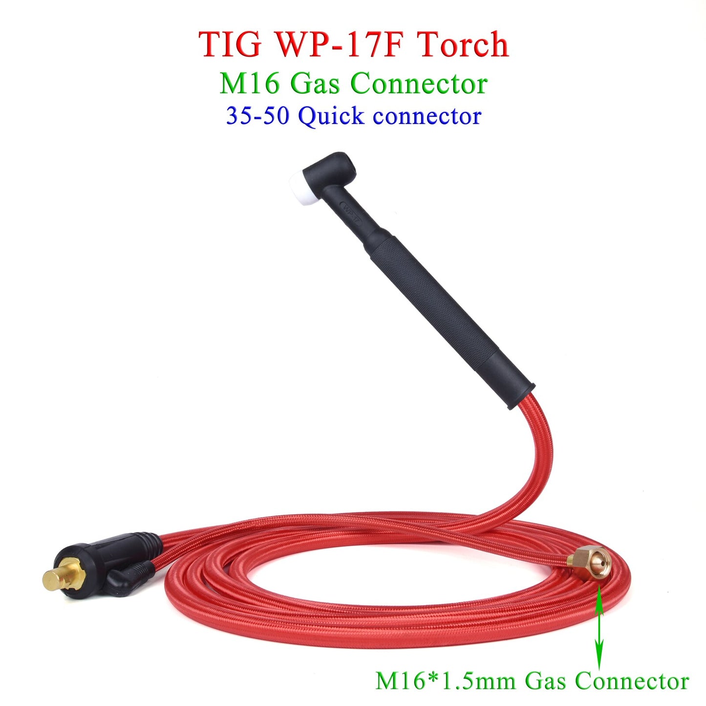 4M/13ft 7.8M/25.6ft WP17F 17FV TIG Welding Torch Soft Hose Cable Wires M16*1.5mm Gas Connector DKJ 10-25 35-50 Power Connector - KiwisLove