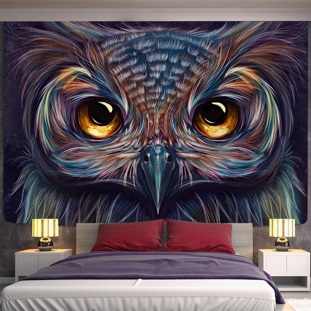 Colorful Psychedelic Owl Tapestry Wall Hanging Bohemian Hippie Art Science Fiction TAPIZ Witchcraft Room Home Decor - KiwisLove