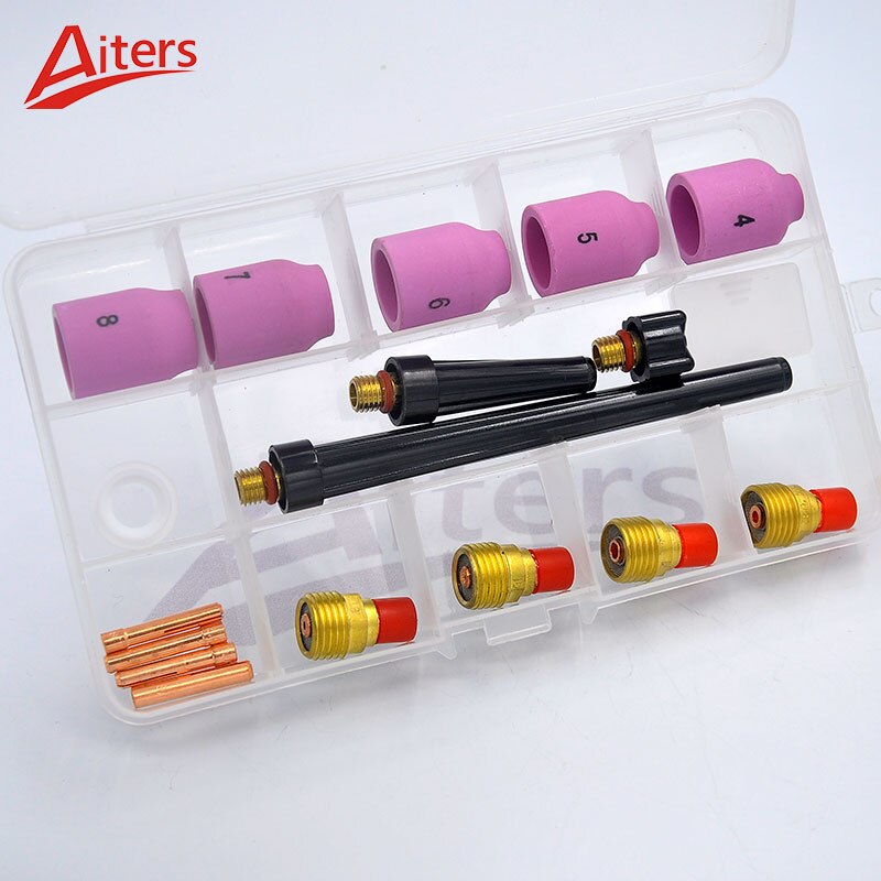17Pcs Stubby Gas Lens Kit for WP9/20/25 TIG Welding Torch with Collet Alumina Ceramic Nozzle Cup and Back Cap - KiwisLove