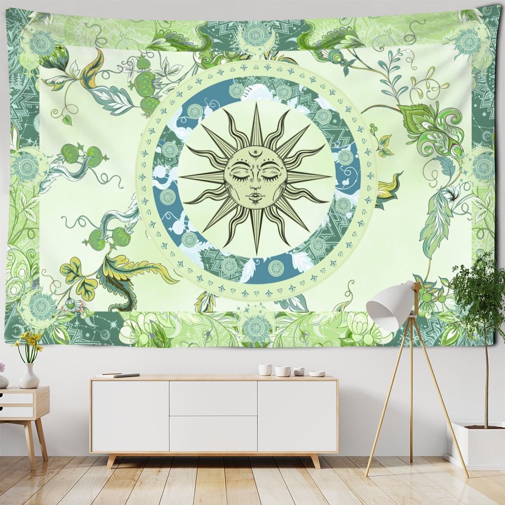 Burning Sun Tapestry Wall Hanging Flower Vine Retro Mysterious Hippie Bohemian Witchcraft Home Decor - KiwisLove