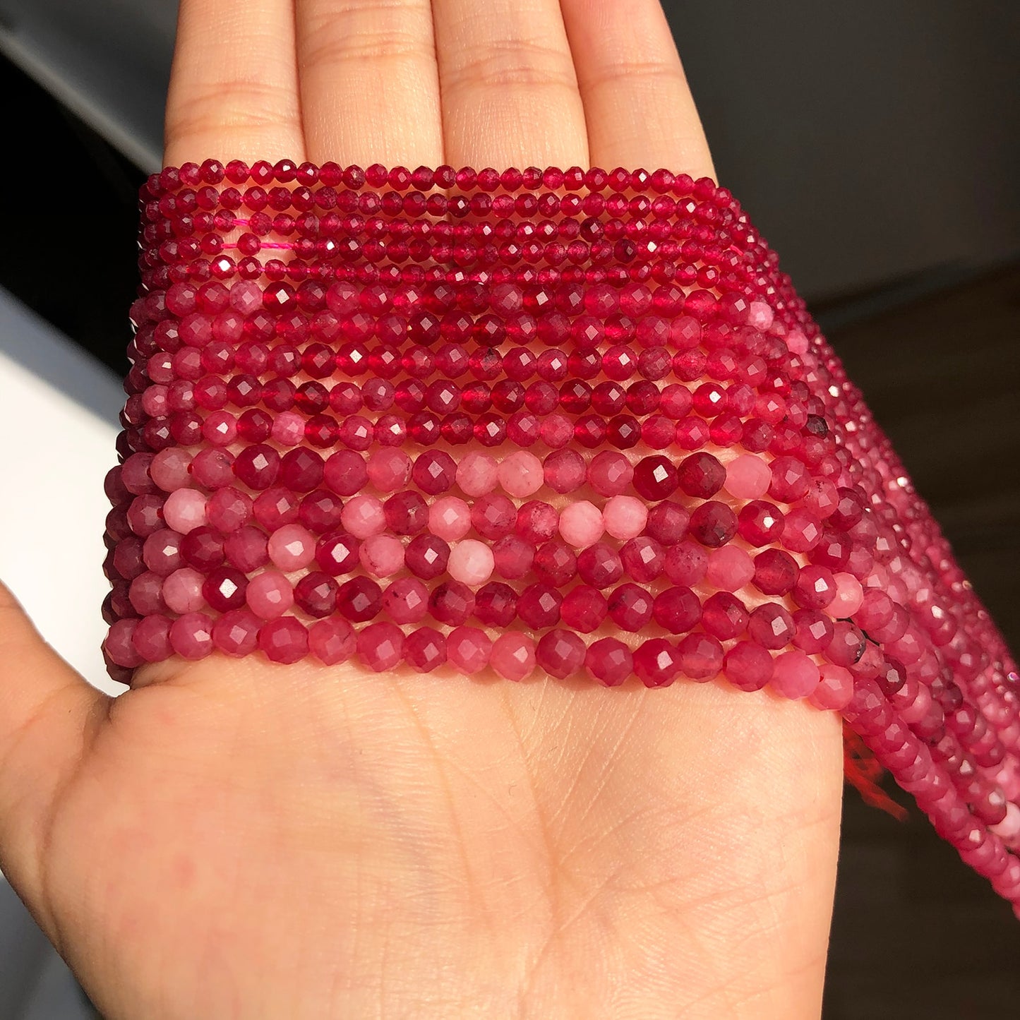 Natural Faceted Red Sapphire Stones 2 3 4mm Loose Spacer Beads for Jewelry Making DIY Bracelet Earrings Accessories 15&#39;&#39;Inches - KiwisLove