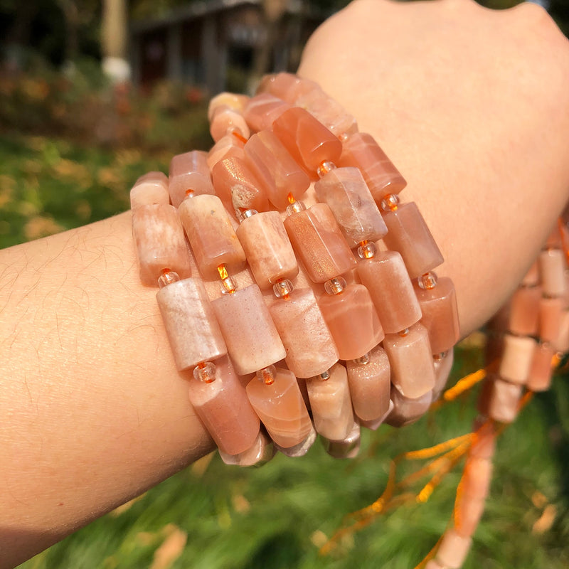 Natural Stone Column Shape Faceted Sunstone Loose Spacer Beads for Jewelry DIY Making Charms Bracelet Earrings Accessories - KiwisLove