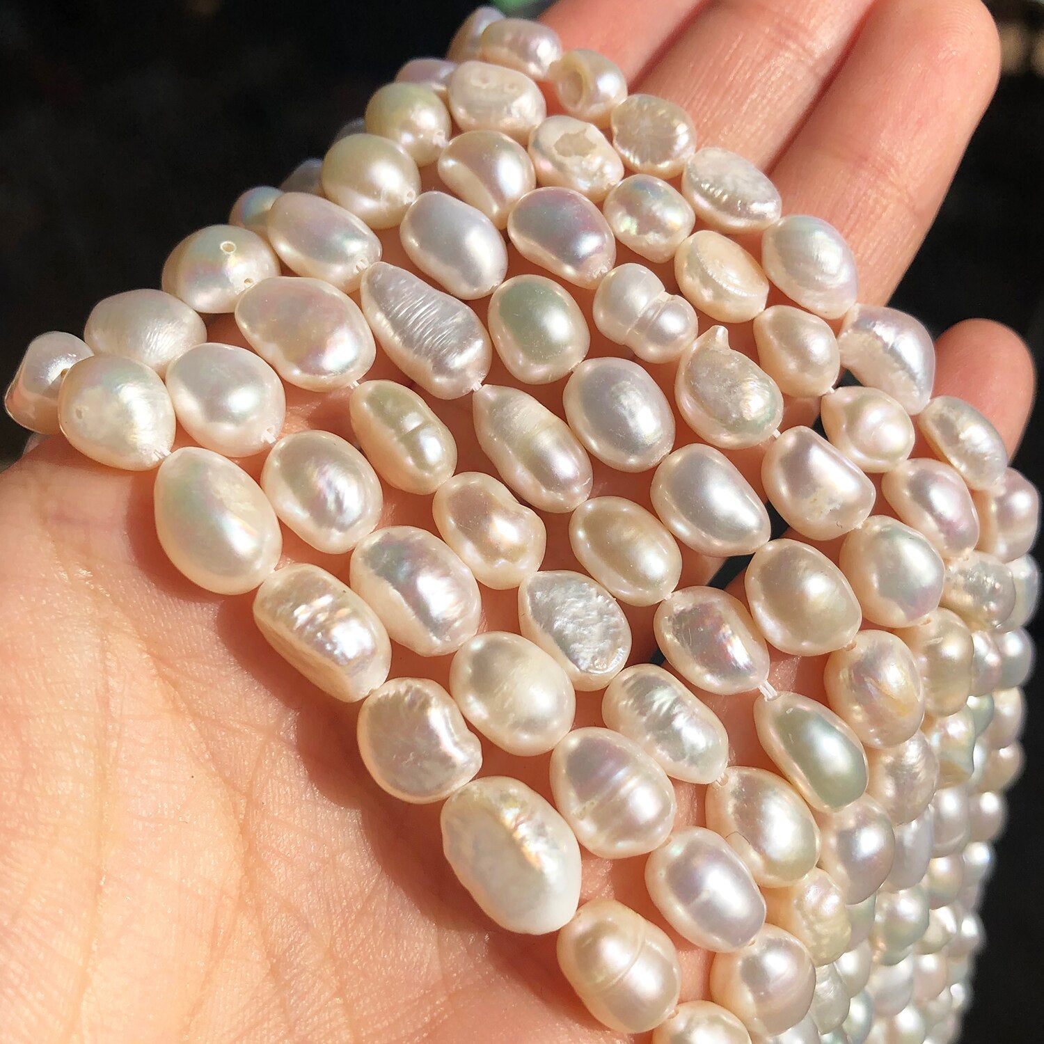 Fine Natural Pearl Beads Oval White Freshwater Pearls Punch Beads for DIY Craft Bracelet Necklace Jewelry Making 15&#39;&#39;inches - KiwisLove