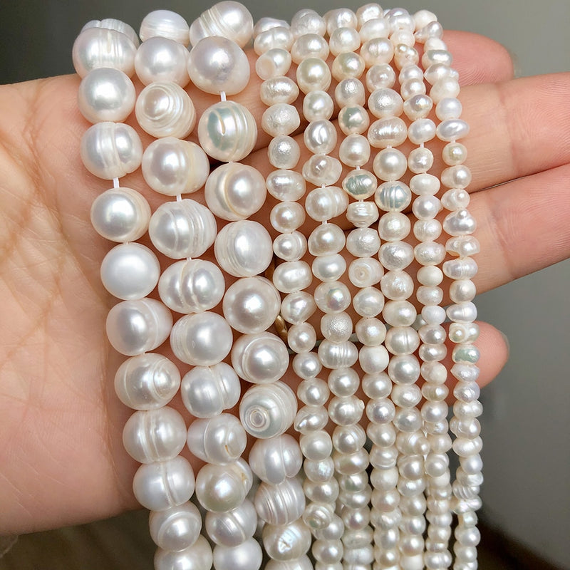 Natural White Freshwater Pearls Beads Irregular Round Cultured Pearls For DIY Women Handmade Bracelet Accessories 15&#39;&#39;inches