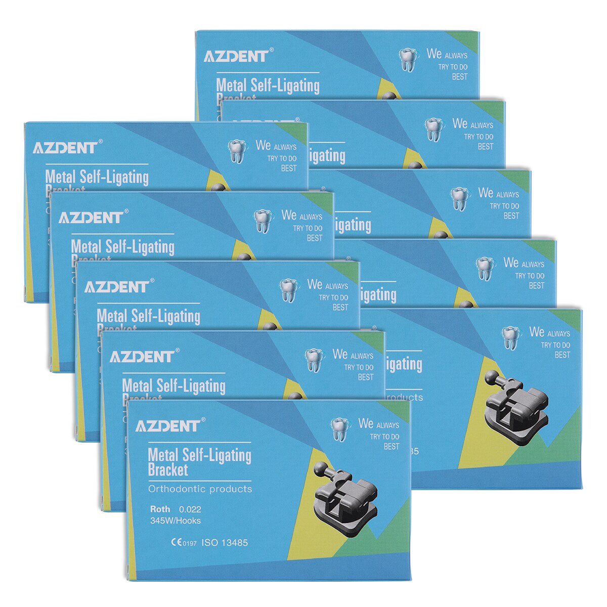 1Box AZDENT Dental Orthodontic Metal MIM Monoblock Braces Mini Roth/MBT .022 3-4-5 Hooks Passive Self-Ligating Brackets - KiwisLove