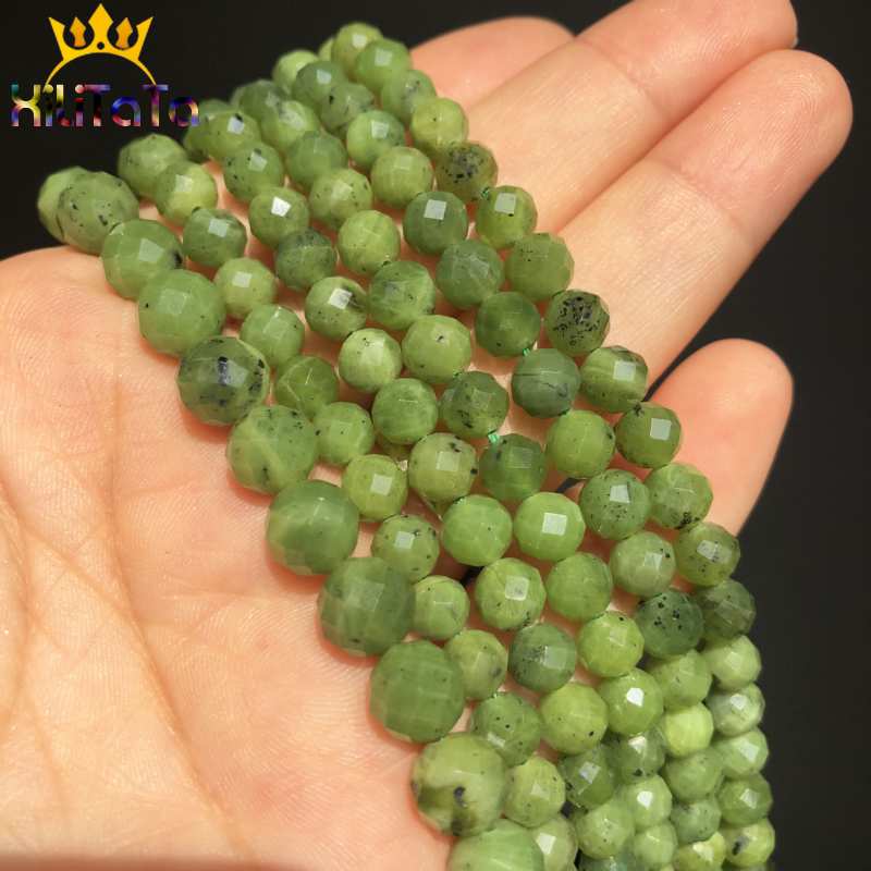 Natural Greenstone  Canadian Jade Beads Faceted Round Jewelry Making DIY - KiwisLove