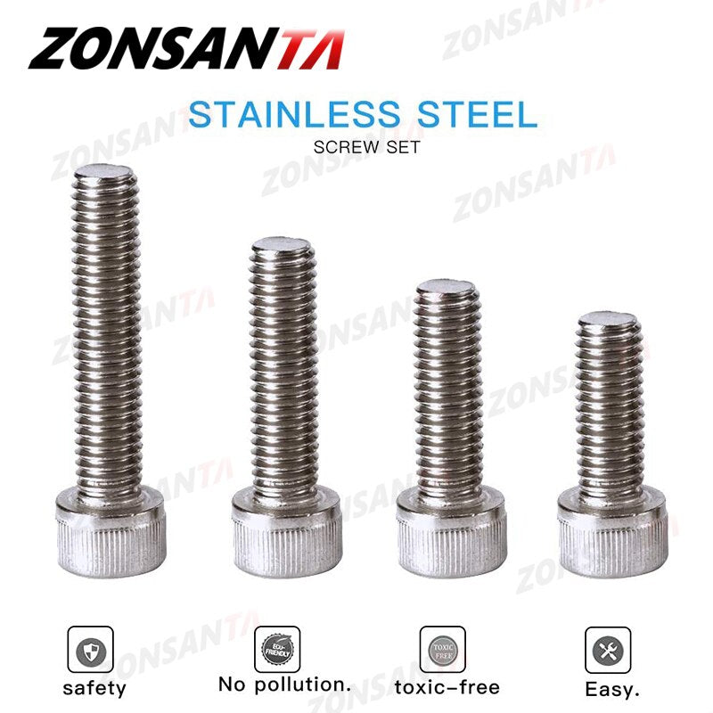 ZONSANTA 440Pcs Hexagon Hex Socket Head Cap Screw Set M3 M4 M5 304 Stainless Steel Machine Screw DIY Hex Socket Cap Bolt Nut Set - KiwisLove