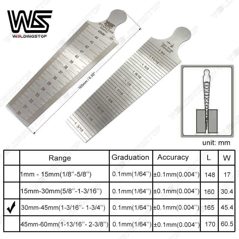 Welding Taper Gauge 30-45mm(1-3/16‘’- 1-3/4‘’) gap slot width hole size metric&amp;inch gage measuring tool - KiwisLove