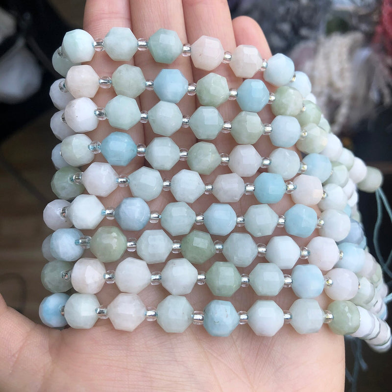 8mm Olive Shape Blue Amazonite Stone Beads Natural Faceted Loose Gem Spacer Beads For DIY Jewelry Making Bracelet Accessories - KiwisLove