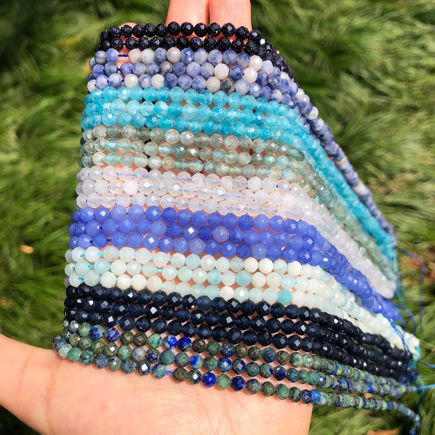 Natural Stone Faceted Blue Aquamarines Lapis lazuli Amazonite Spacer Beads for Beadwork DIY Jewelry Making Bracelet Accessories - KiwisLove