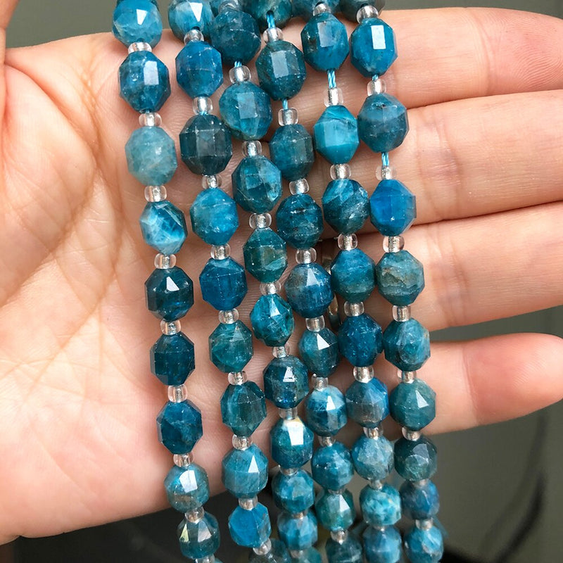 8mm Faceted Natural Blue Apatite Gem Stone Beads Round Loose Spacer Beads For Handmade DIY Jewelry Making Bracelet Accessories - KiwisLove