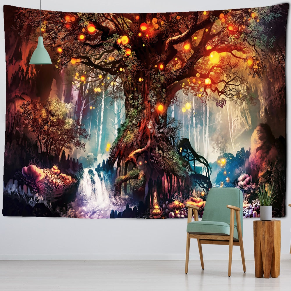 Lantern Tree Of Life Tapestry Wall Hanging Psychedelic Witchcraft Mystery Tapiz Hippie Good Luck Background Cloth Home Decor - KiwisLove