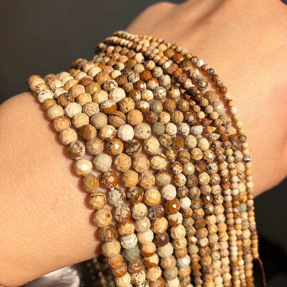 Natural Picture Jaspers Stone Beads Faceted Loose Spacer Beads for Jewelry Making DIY Bracelet Earrings Accessories 2 3 4mm 15&#39;&#39; - KiwisLove