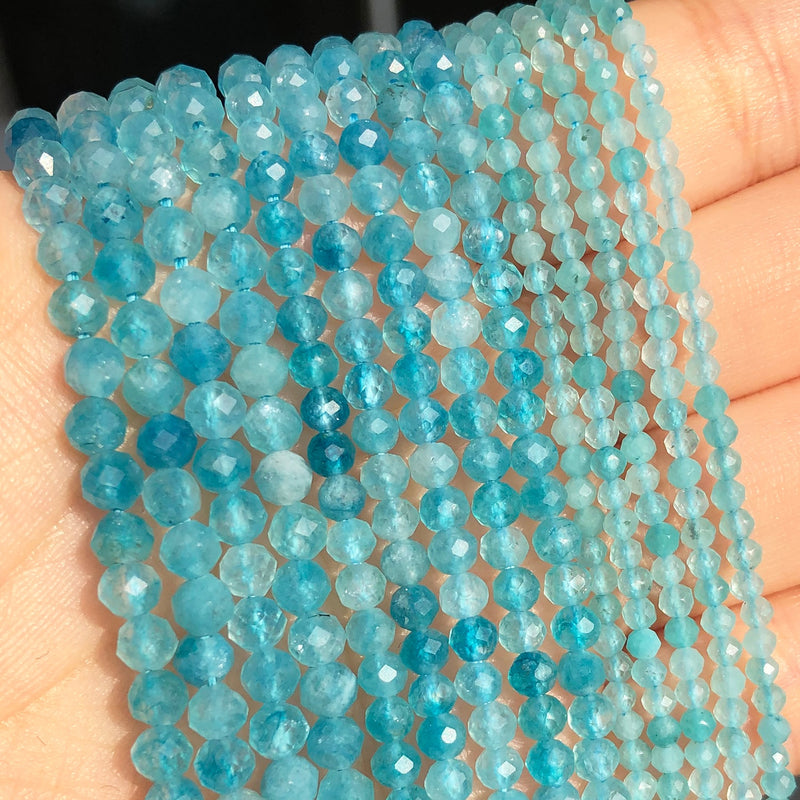 2 3 4mm Natural Faceted Blue Chalcedony Stones Loose Spacer Beads for Jewelry Making DIY Bracelet Earrings Accessories 15&#39;&#39;Inch