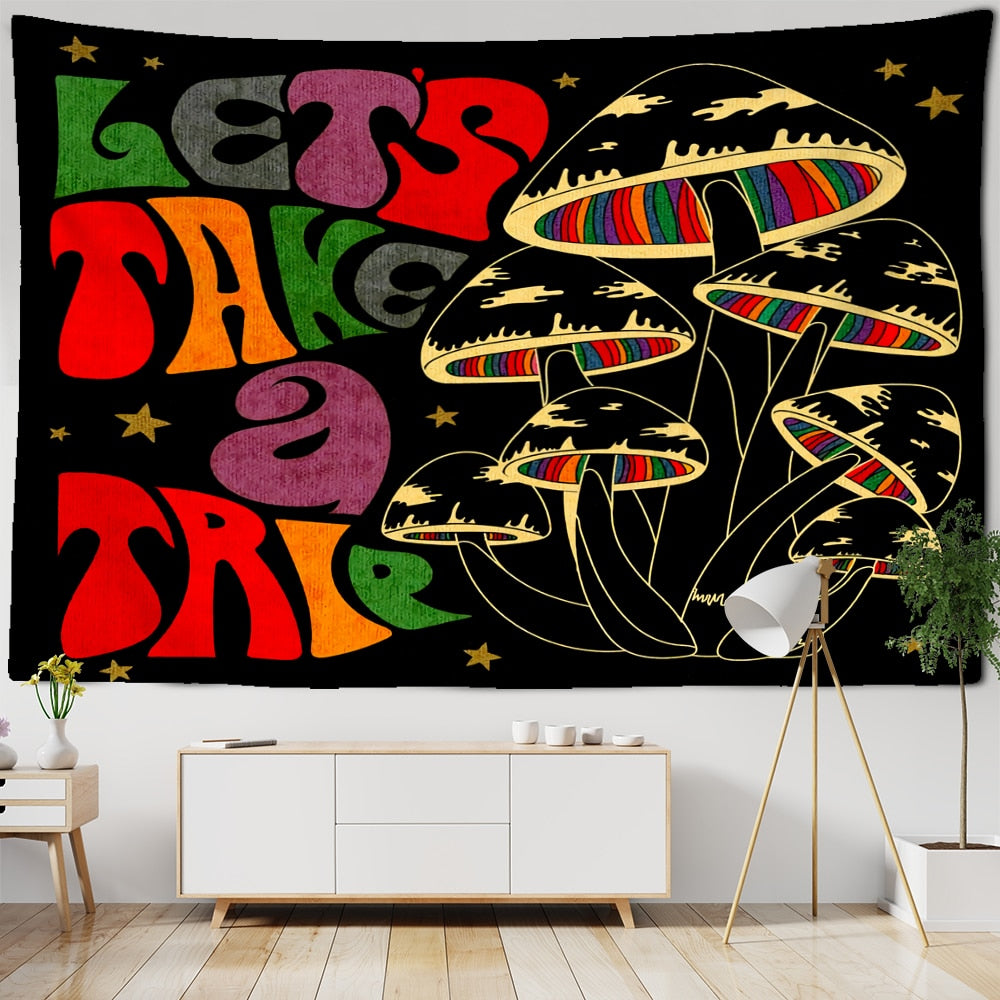 Psychedelic Mushroom Tapestry Wall Hanging Aesthetic Witchcraft Bohemian TAPIZ Girls Dormitory Home Room Decor - KiwisLove