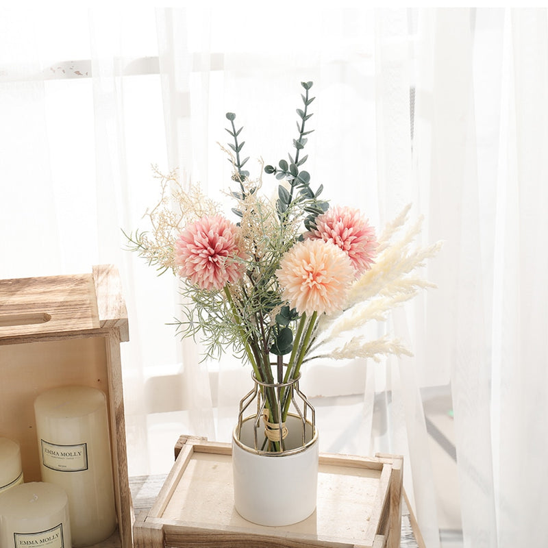 White Artificial Flowers Dandelion Big Bouquet Autum Silk Plastic Fake Flower for Home Wedding Decoration Living Room Arrange - KiwisLove