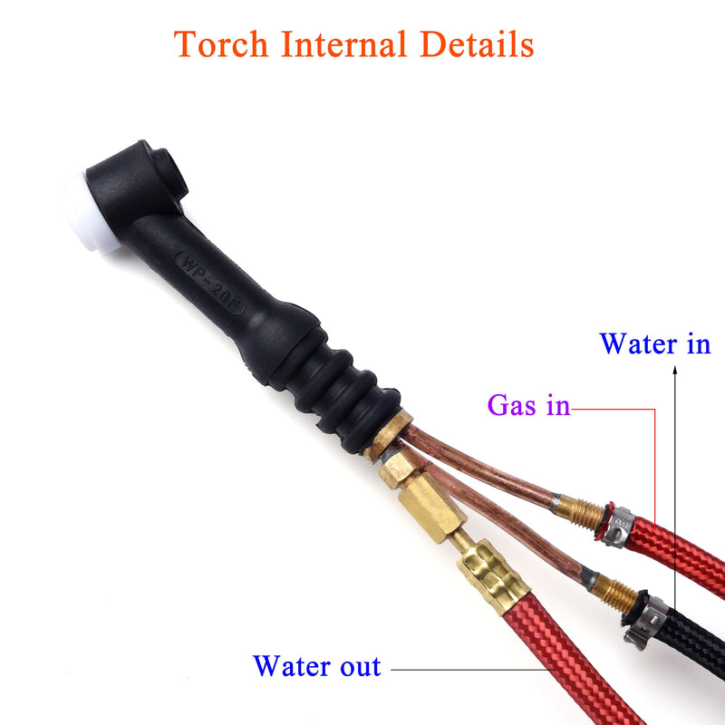 WP20 WP20F TIG Welding Torch Gas-Electric Integrated Rubber Red Hose 4M 10-25/35-50 Euro Connector 13FT Water Cooled Series - KiwisLove