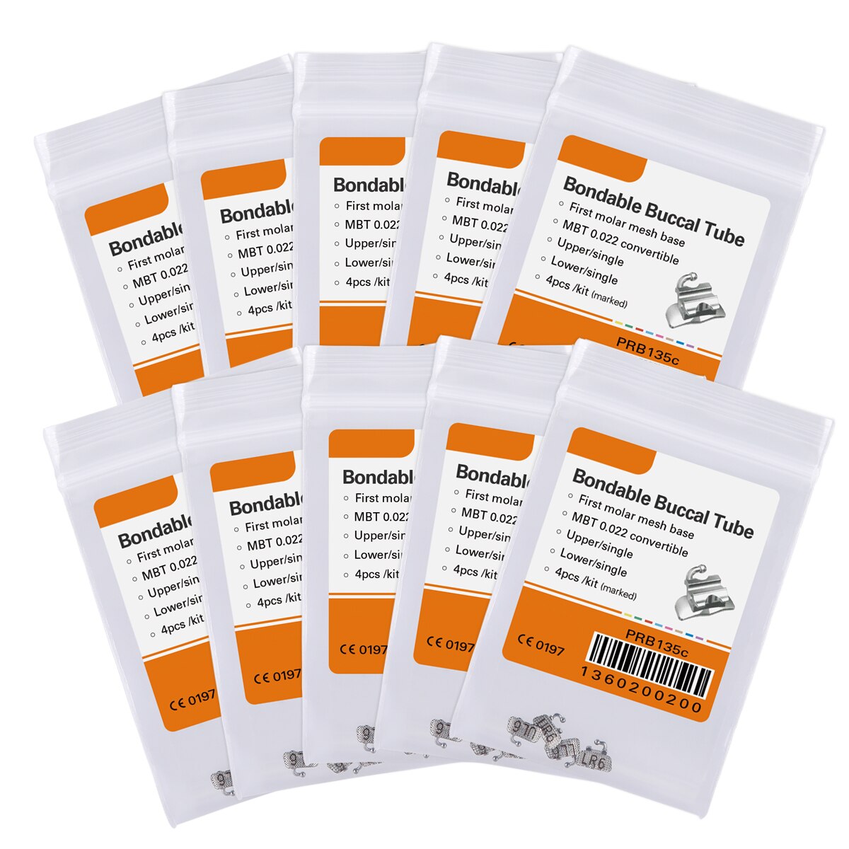 10Pack=40Pcs(4Pcs/Pack) AZDENT Dental 1st Molar Bondable Convertible Single MBT / Roth / Edgewise 0.022 Buccal Tube - KiwisLove
