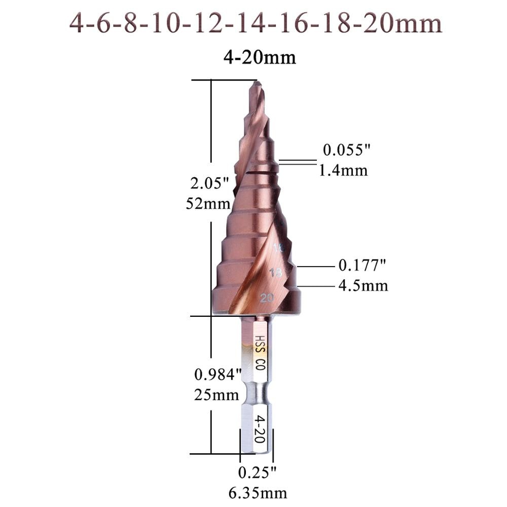 M35 5% Cobalt HSS Step Drill Bit HSS CO HSSCO High-Speed Steel Cone Hex Shank Metal Drill Bits Tool Set Hole Cutter For Stainles - KiwisLove
