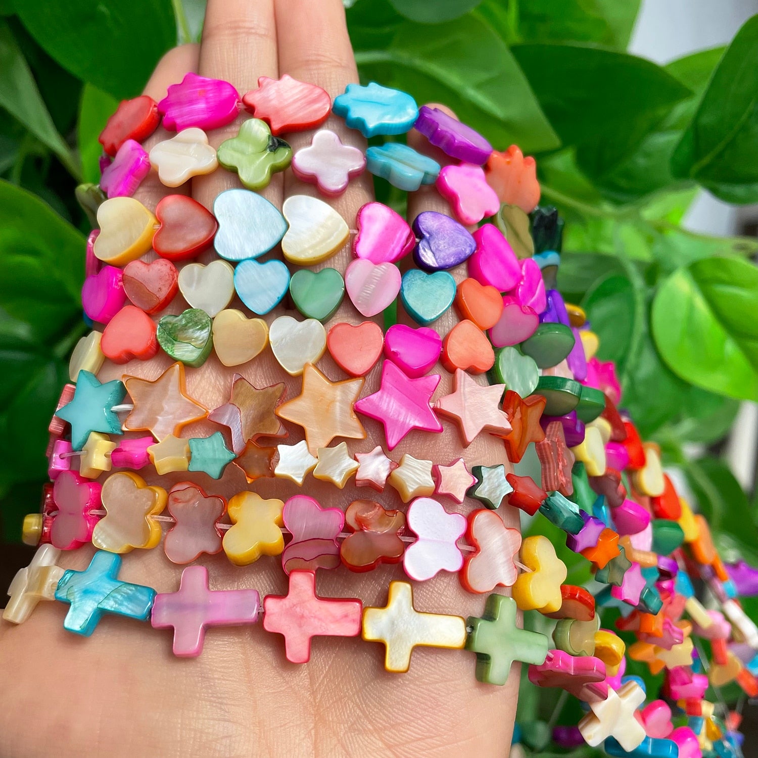 Natural Shell Beads Multicolor Mother of Pearl Love Star Cross Loose Spacer Beads for Jewelry Making DIY Bracelet Accessories - KiwisLove