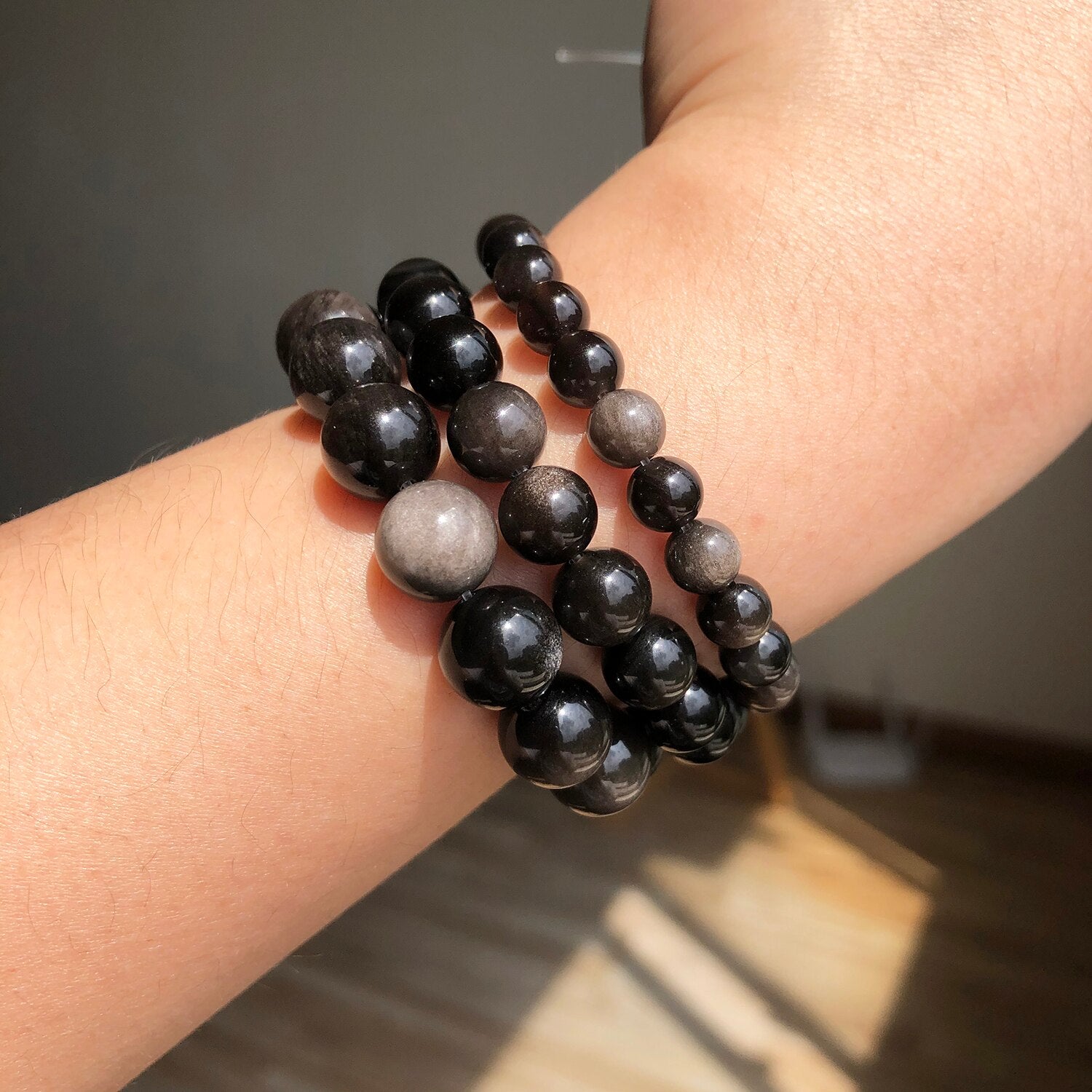 Natural Stone Beads Silver Color Obsidian Japsers Minerals Loose Beads 15&#39;&#39;Inches 4 6 8 10 12mm for Jewelry Making DIY Bracelet - KiwisLove