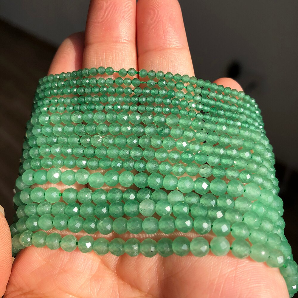 2 3 4mm Natural Faceted Green Aventurine Jades Gem Stone Beads Round Mineral Beads For Jewelry Making DIY Bracelet Accessories - KiwisLove