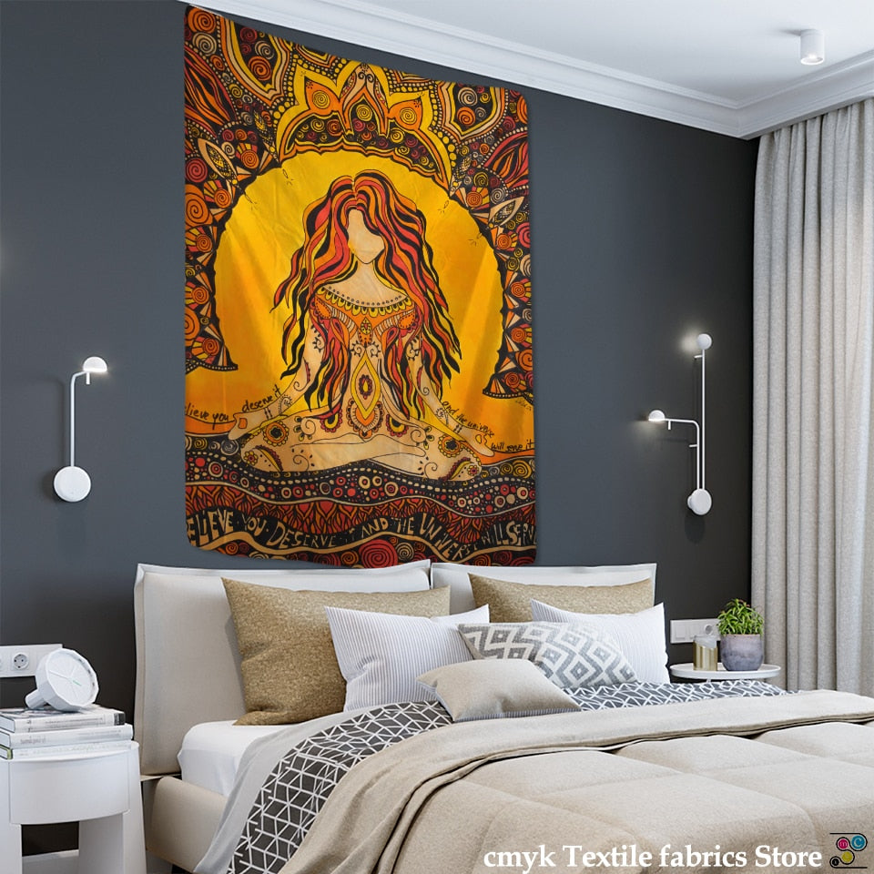 Seven Chakras India Buddha Tapestry Wall Hanging Bohemian Psychedelic Witchcraft Mysterious Aesthetics Room Decor - KiwisLove