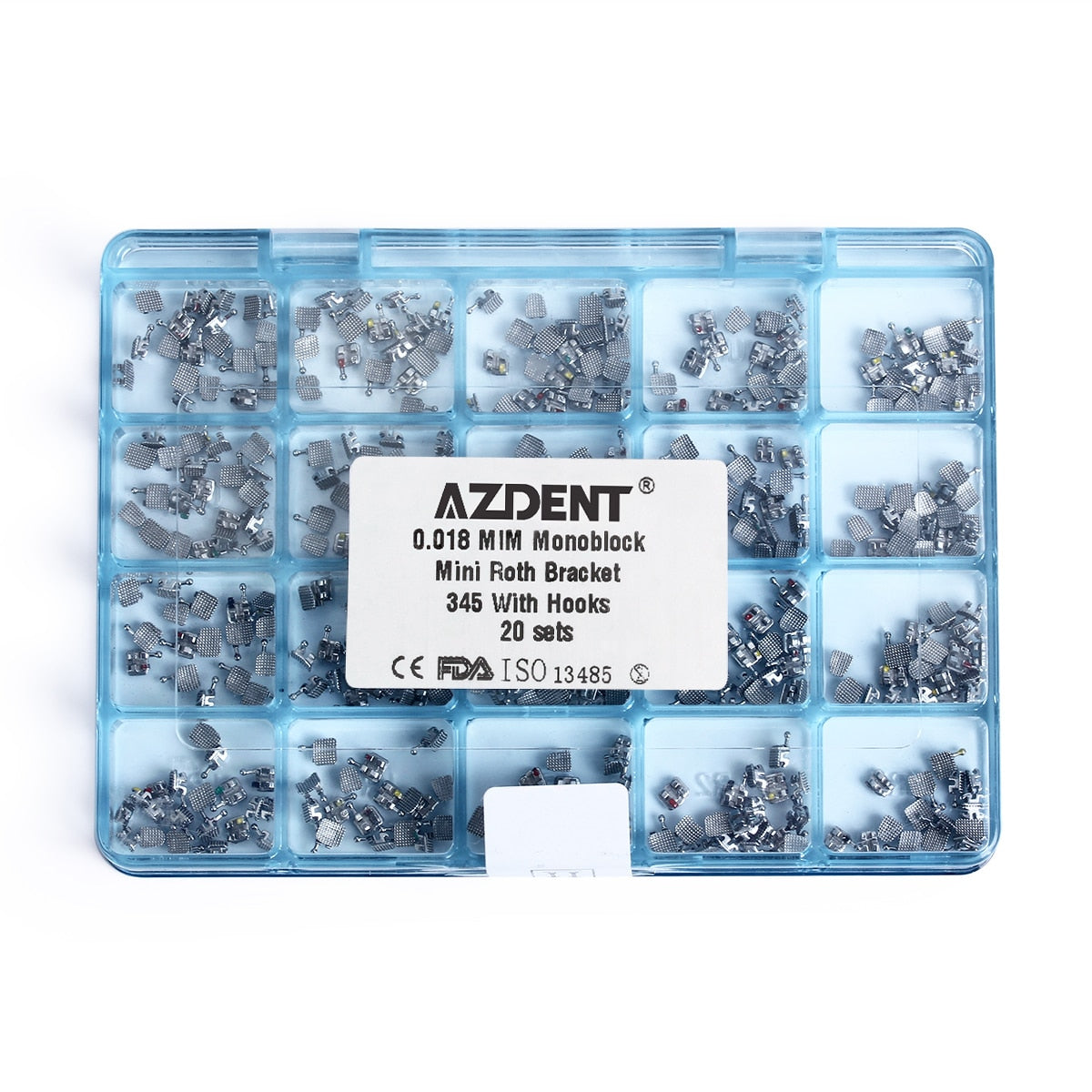20 Pcs /Set 20Sets/Box  AZDENT Dental Orthodontic Metal Bracket Monoblock Mini MBT/Roth 022/018 345 Hooks - KiwisLove