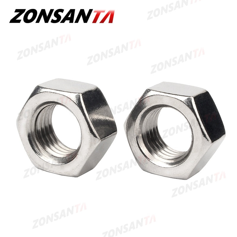 ZONSANTA Metric 304 Stainless Steel Hex Hexagon Nut DIN934 M1 M1.2 M1.4 M1.6 M2 M2.5 M3 M4 M5 M6 M8 M10 M12 M16 M20 Screw Nuts - KiwisLove
