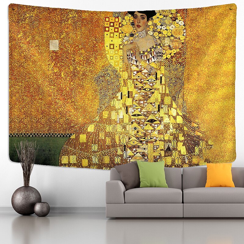 Gustav Klimt  Tapestry Wall Hanging Kiss Of Gold Abstract Art Decoration Polyester Blanket Yoga Mat Home Bedroom Art - KiwisLove