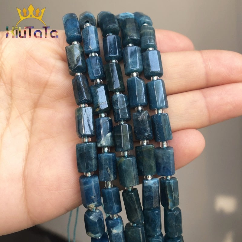 Natural Faceted Blue Apatite Stone Beads Column Shaped Loose Beads For DIY Jewelry Making Bracelet Charms Accessories 7.5inches - KiwisLove