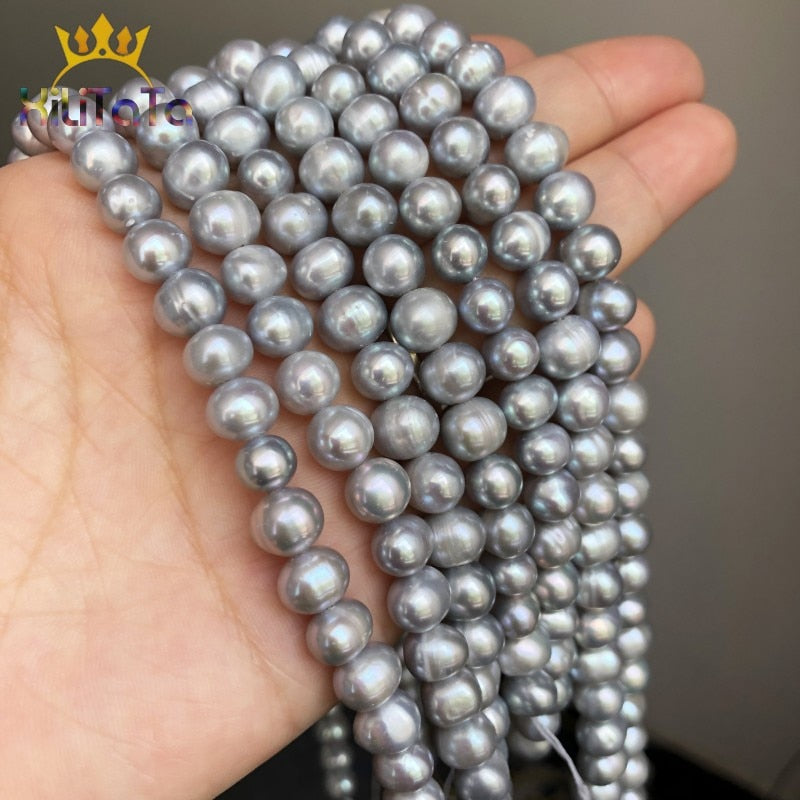 7-8mm Natural Grey Freshwater Pearls Round Beads Loose Spacer Beads For Jewelry Making DIY Bracelet Necklace 15inches Strands - KiwisLove