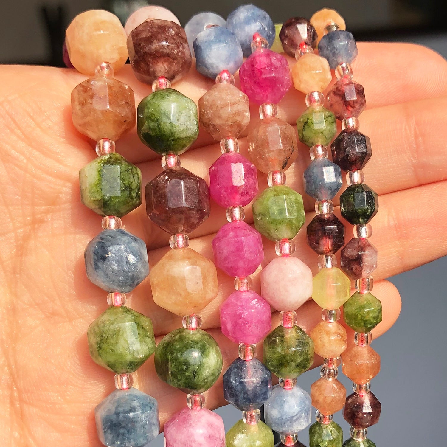 Natural Stone Olive Shape Faceted Colorful Tourmaline Loose Spacer Beads for Jewelry DIY Making Bracelet 15&#39;&#39;Inches 6 8 10mm - KiwisLove