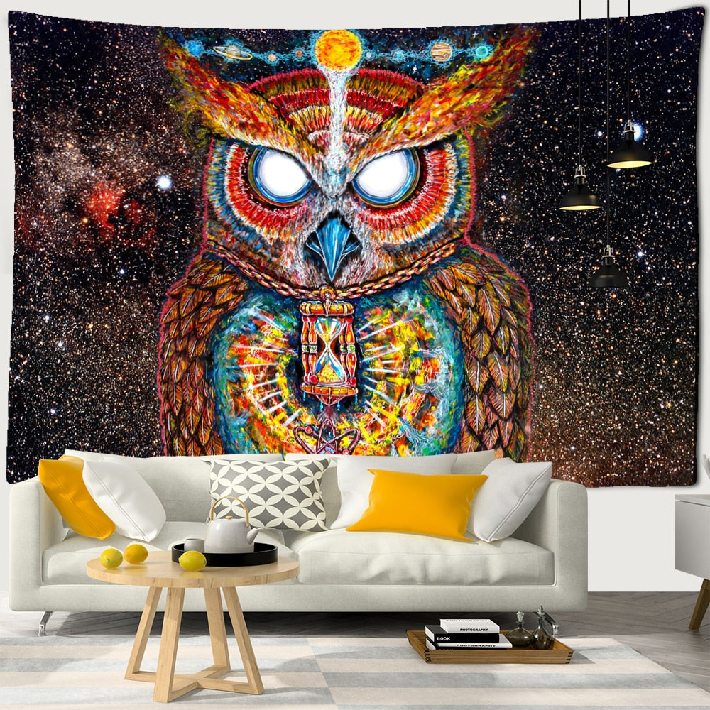 Colorful Psychedelic Owl Tapestry Wall Hanging Bohemian Hippie Art Science Fiction TAPIZ Witchcraft Room Home Decor - KiwisLove