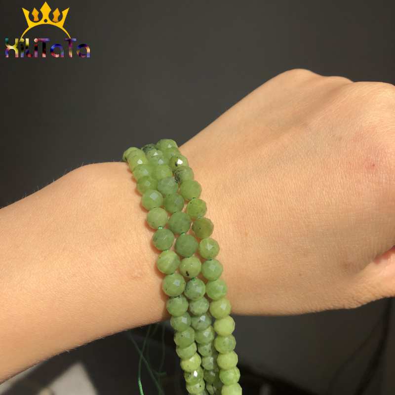 Natural Greenstone  Canadian Jade Beads Faceted Round Jewelry Making DIY - KiwisLove